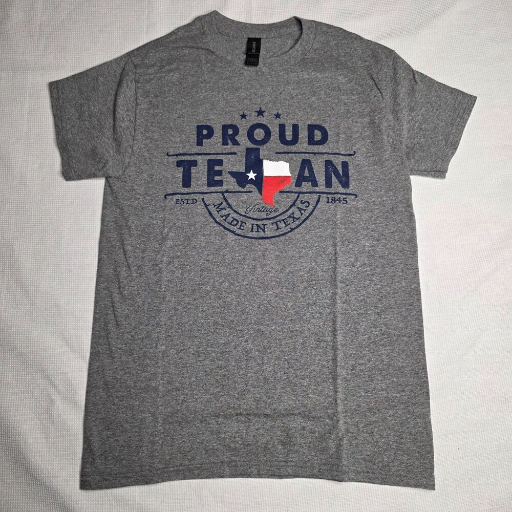 Proud Texan Made In Texas 1845 Mens Small Gray T Shirt Gildan Tee Vintage Look